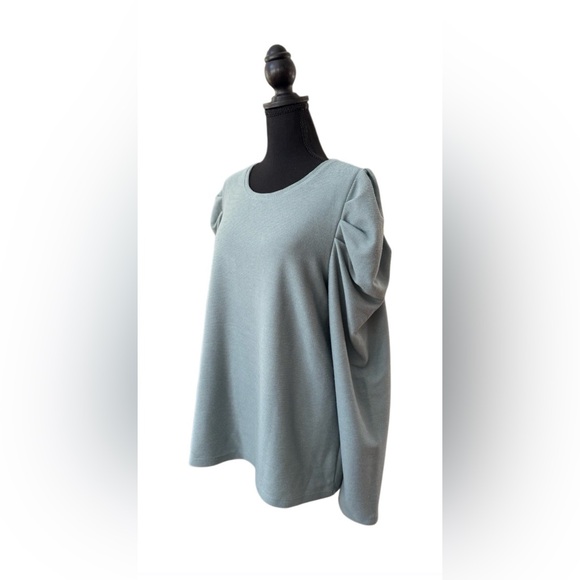 Nine West Tops - Nine West Women's Lazy River Soft Blue Ribbed Blouse with Puffed Sleeves